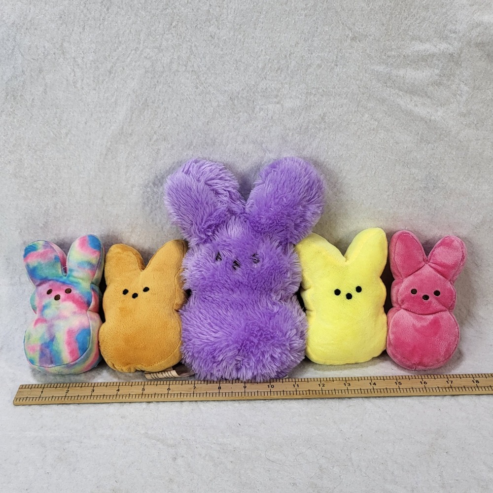 Peeps Plush Bunny Lot 5pc Purple Tie Dye Pink Yellow Orange Easter Stuffed Toy